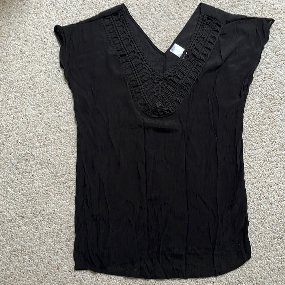Swim coverall with crochet neckline